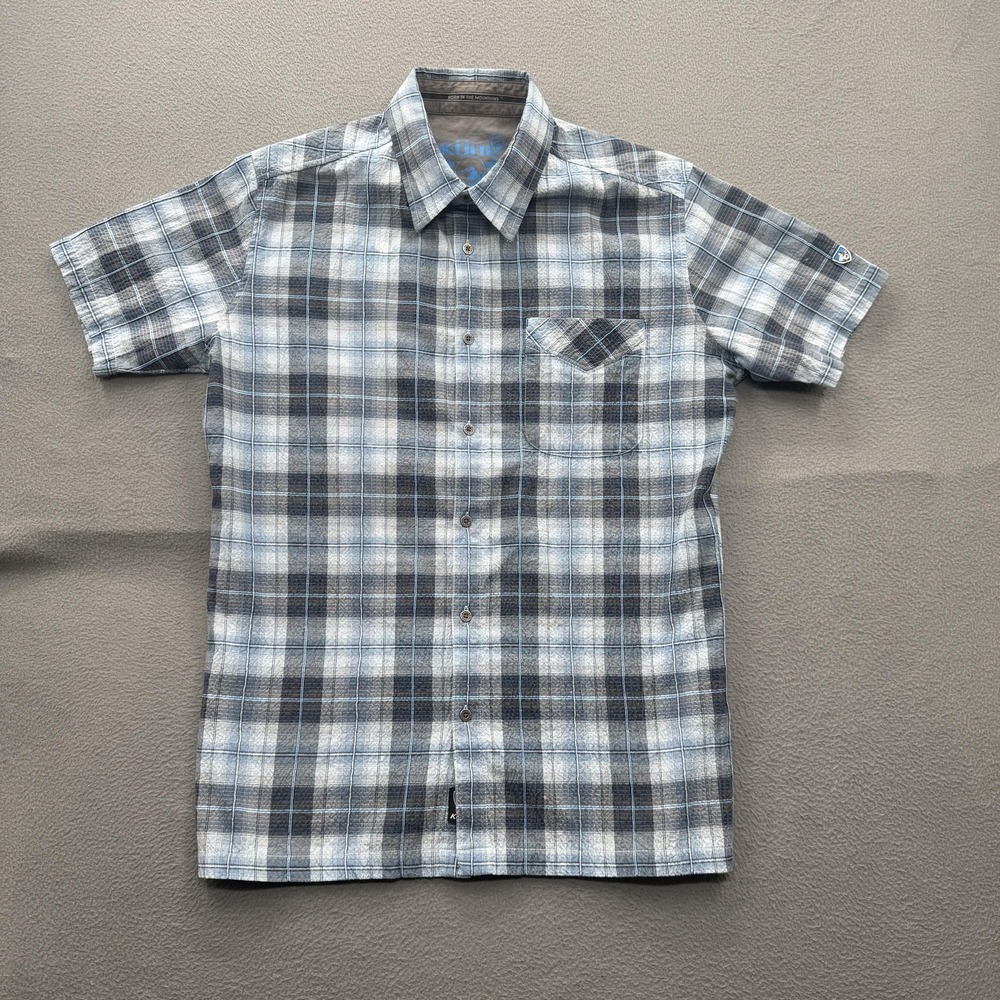 Kuhl Shirt Mens Small Gray Plaid Short Sleeve Button Up Outdoor Hiking Casual